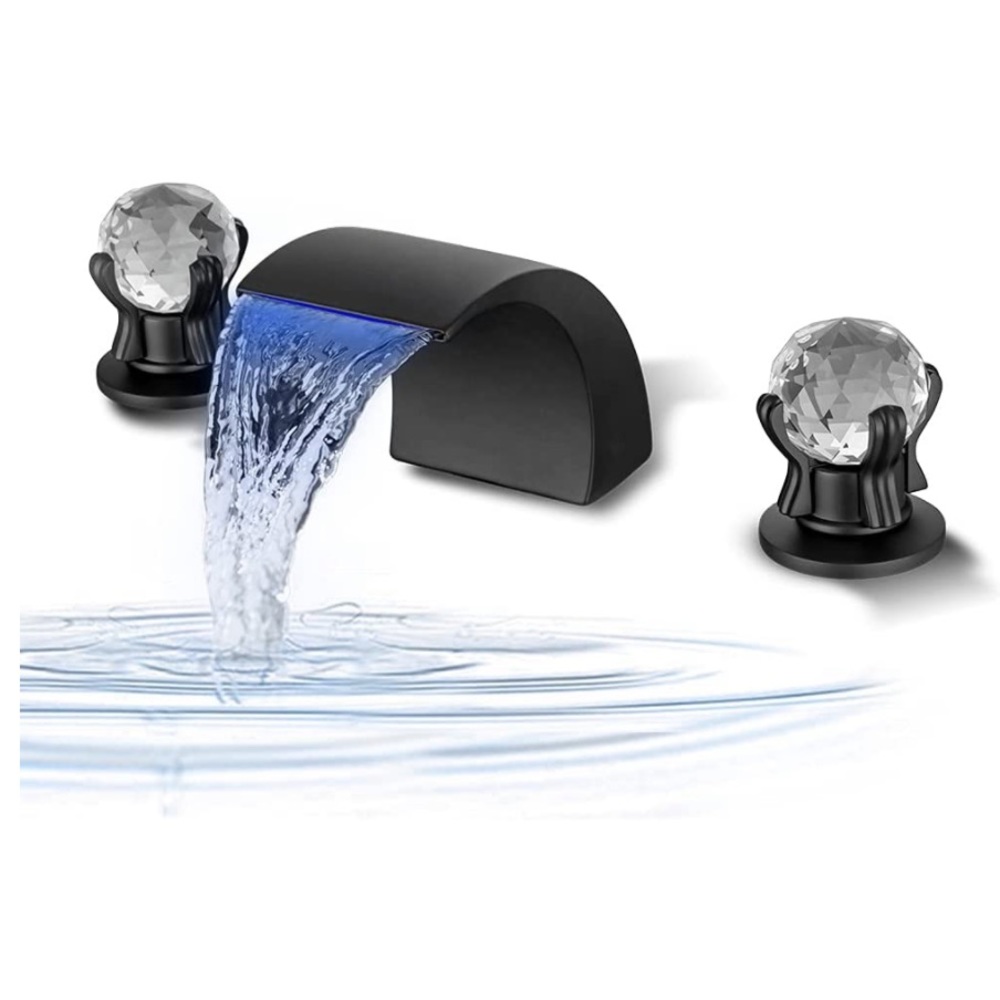 LED Bathroom Faucet 3Holes Widespread 8 Inch Basin Faucet LED Waterfall Bathroom
